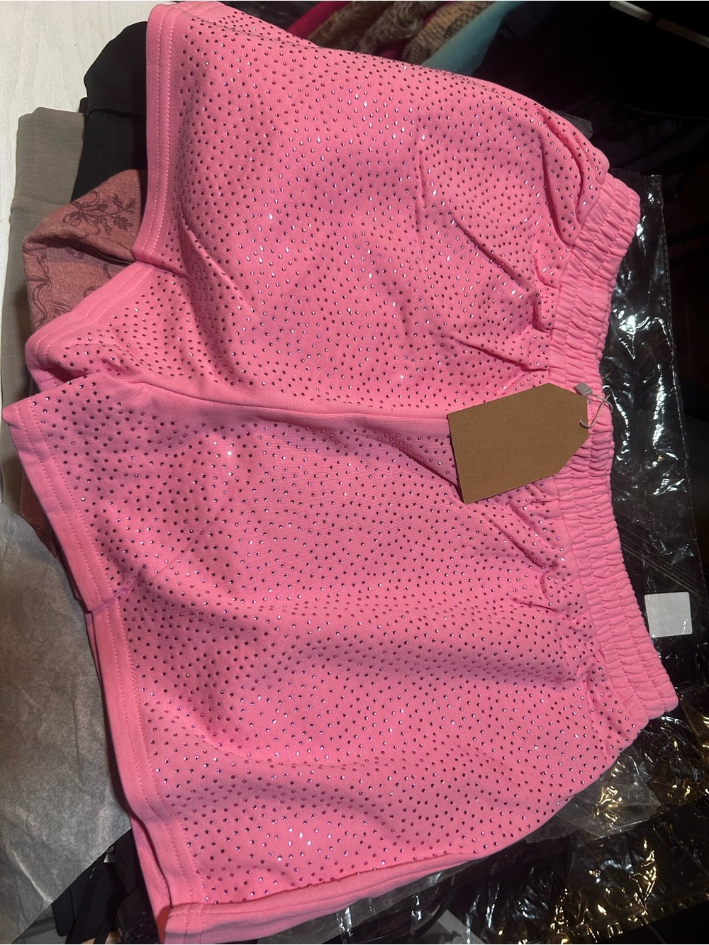 Pink Rhinestone Embellished Women's Shorts
